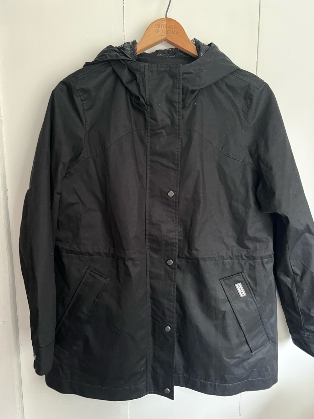 Hunter Brand Water Resistant Long Cotton Smock Rain Coat Jacket Black - Large - Picture 3 of 8